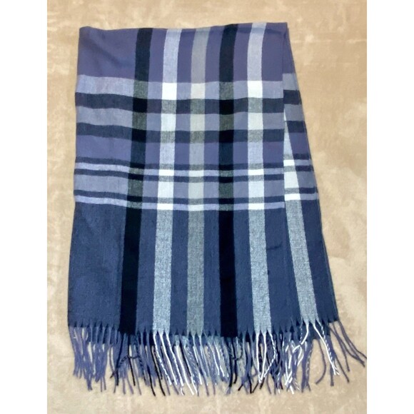 Banana Republic Cashmere Blend Blanket Wrap Purple Plaid One Size Soft Cozy - Picture 7 of 12